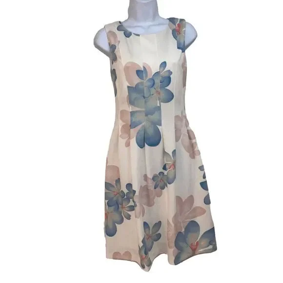 Women's Calvin Klein Floral Dress 2 White Blue - Picture 1 of 4